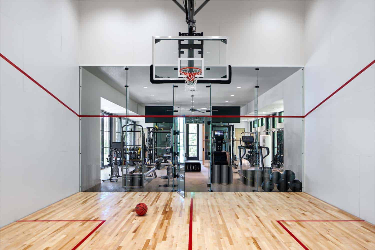 modern home gym with a sport court