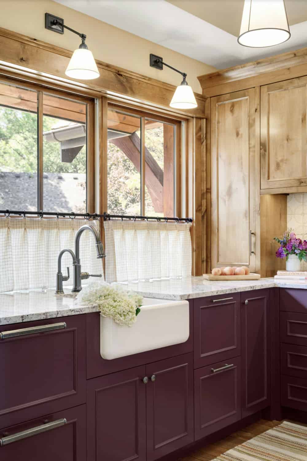 rustic kitchen sink wall with a window