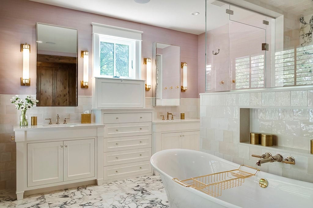 rustic bathroom with a soaking tub