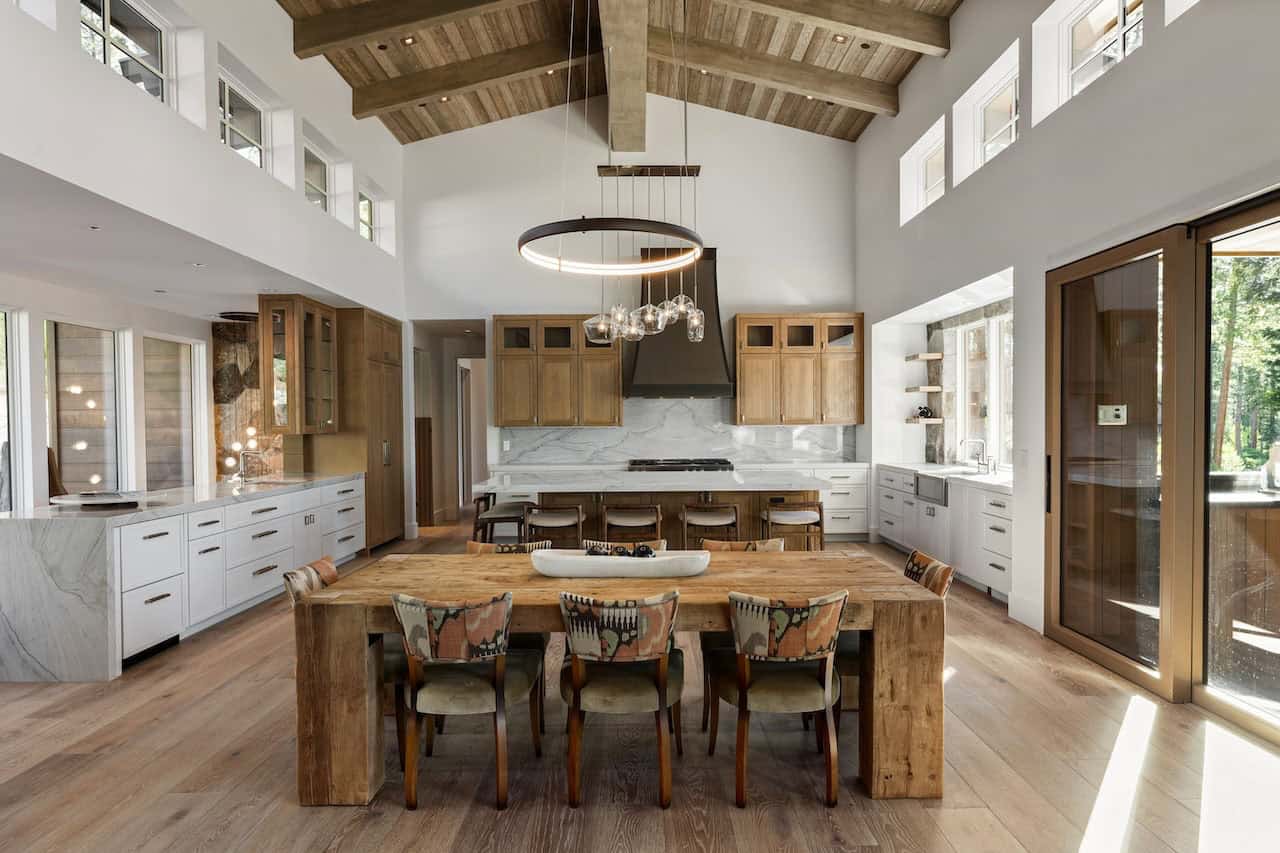 contemporary dining room and kitchen
