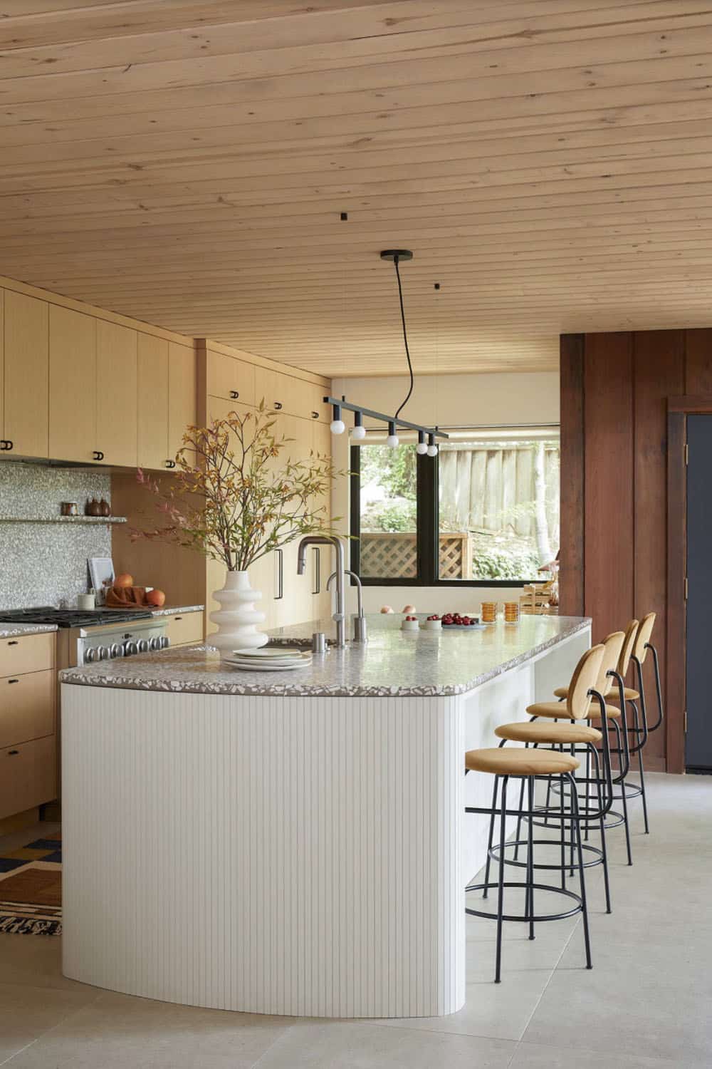 midcentury modern kitchen with a large island