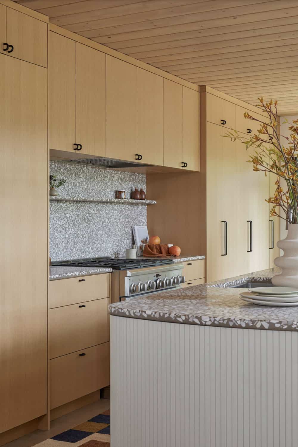 midcentury modern kitchen with a large island