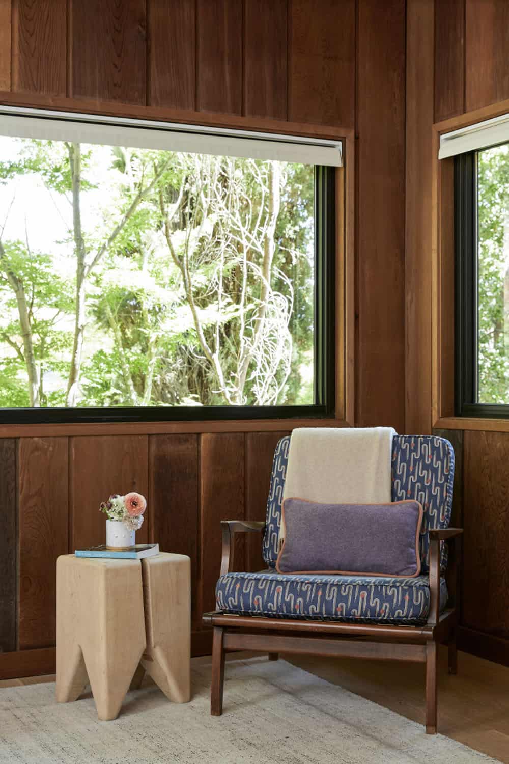 Midcentury kids bedroom with a reading chair