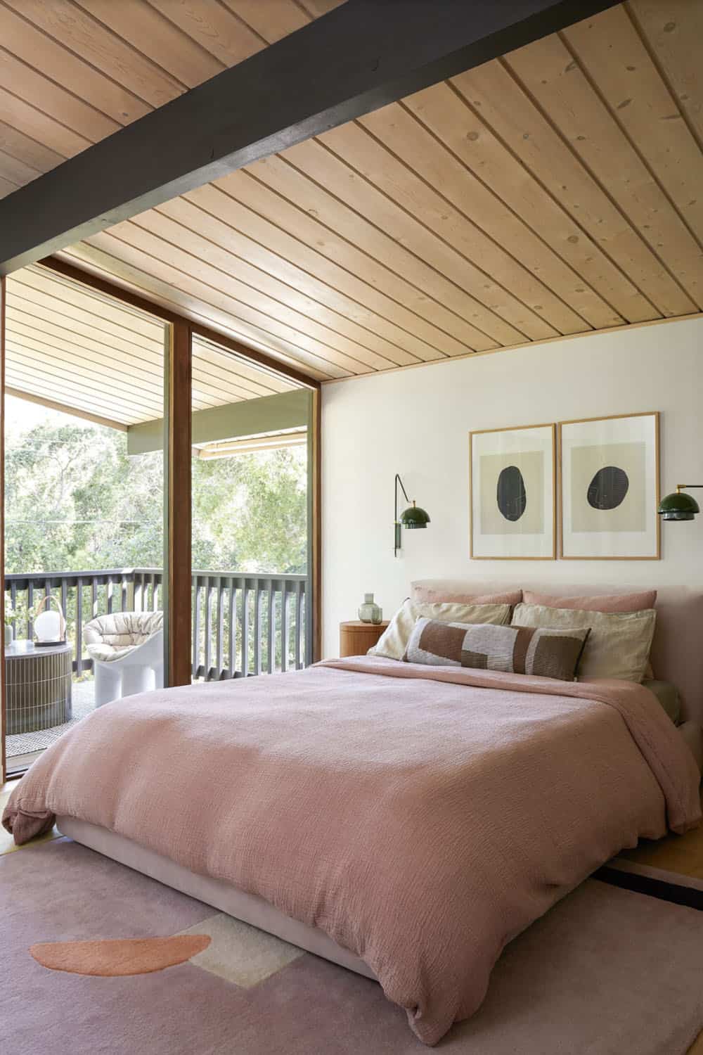 Midcentury Bedroom with a Large Window