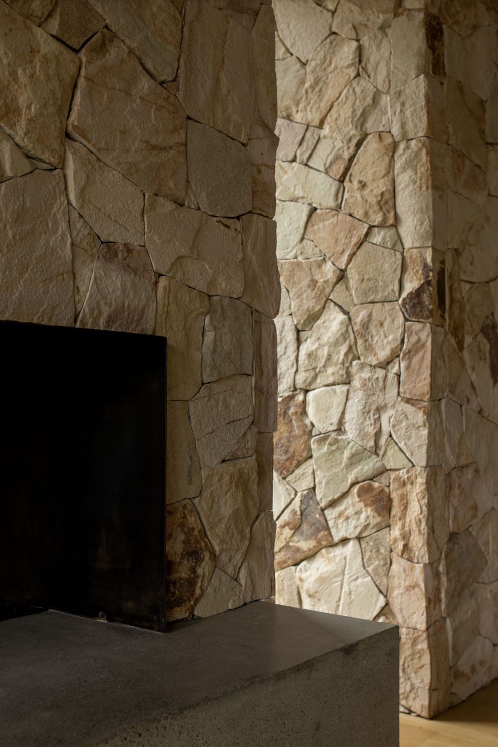 midcentury modern living room with a fireplace