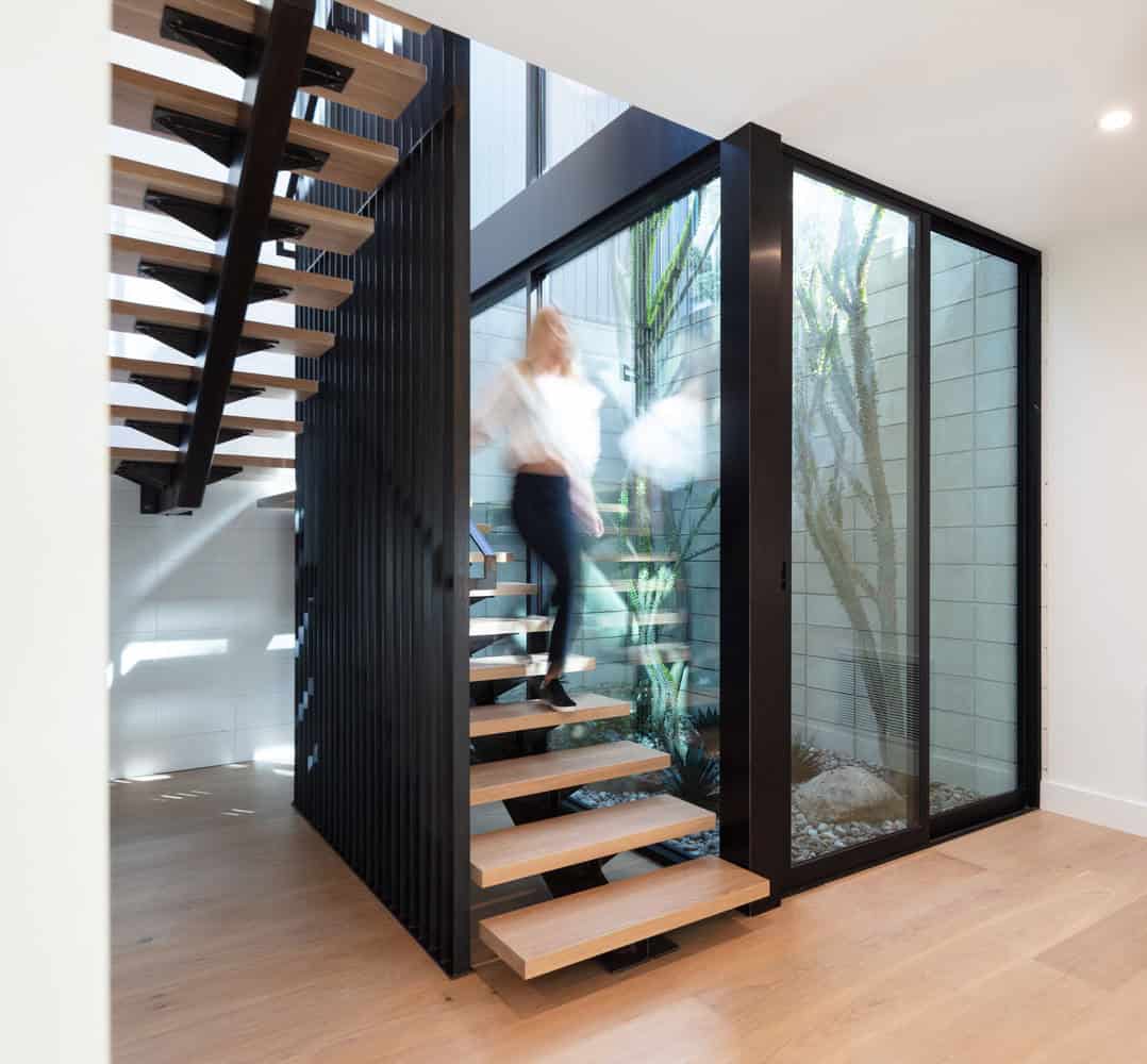 midcentury modern atrium and staircase