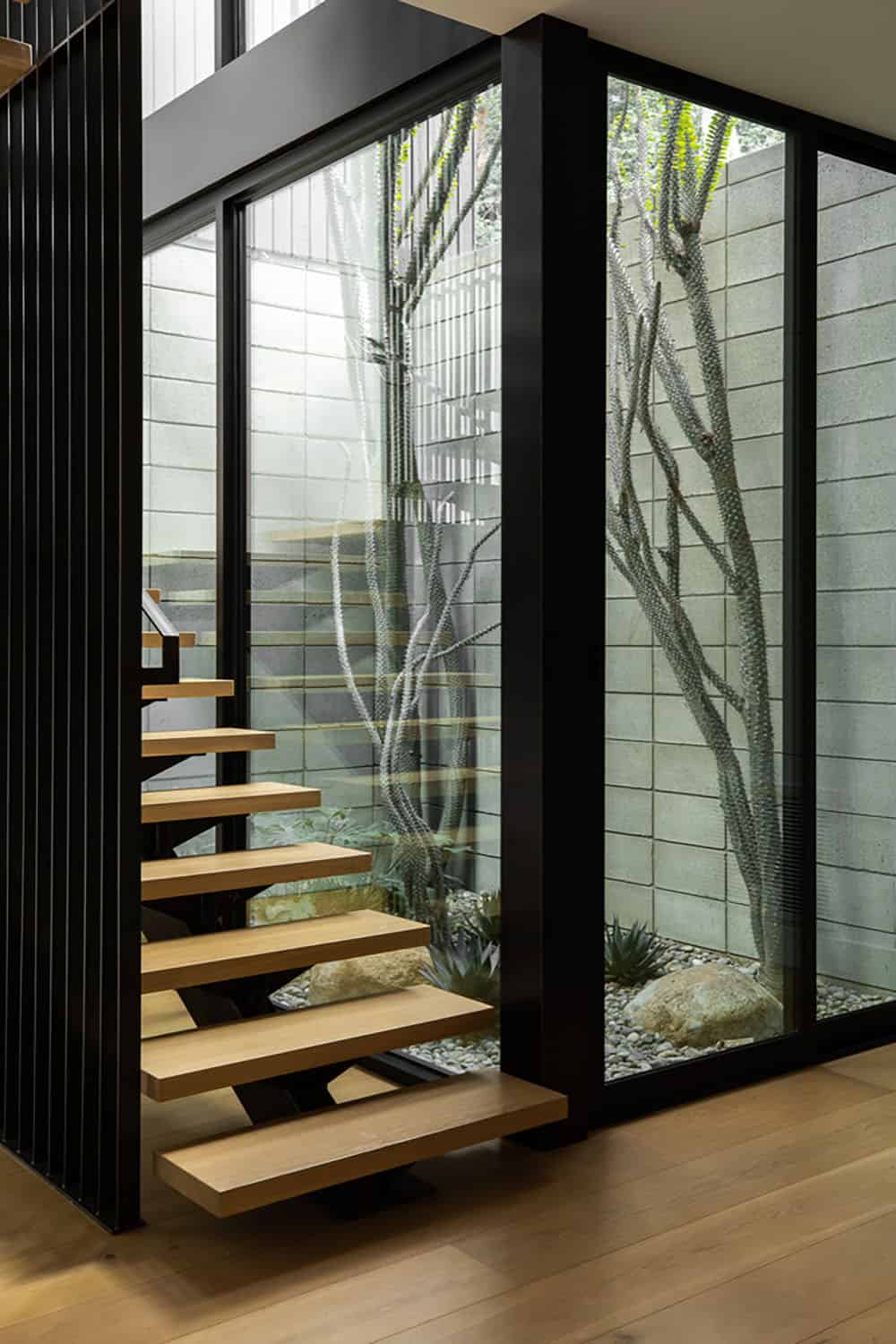 midcentury modern atrium and staircase