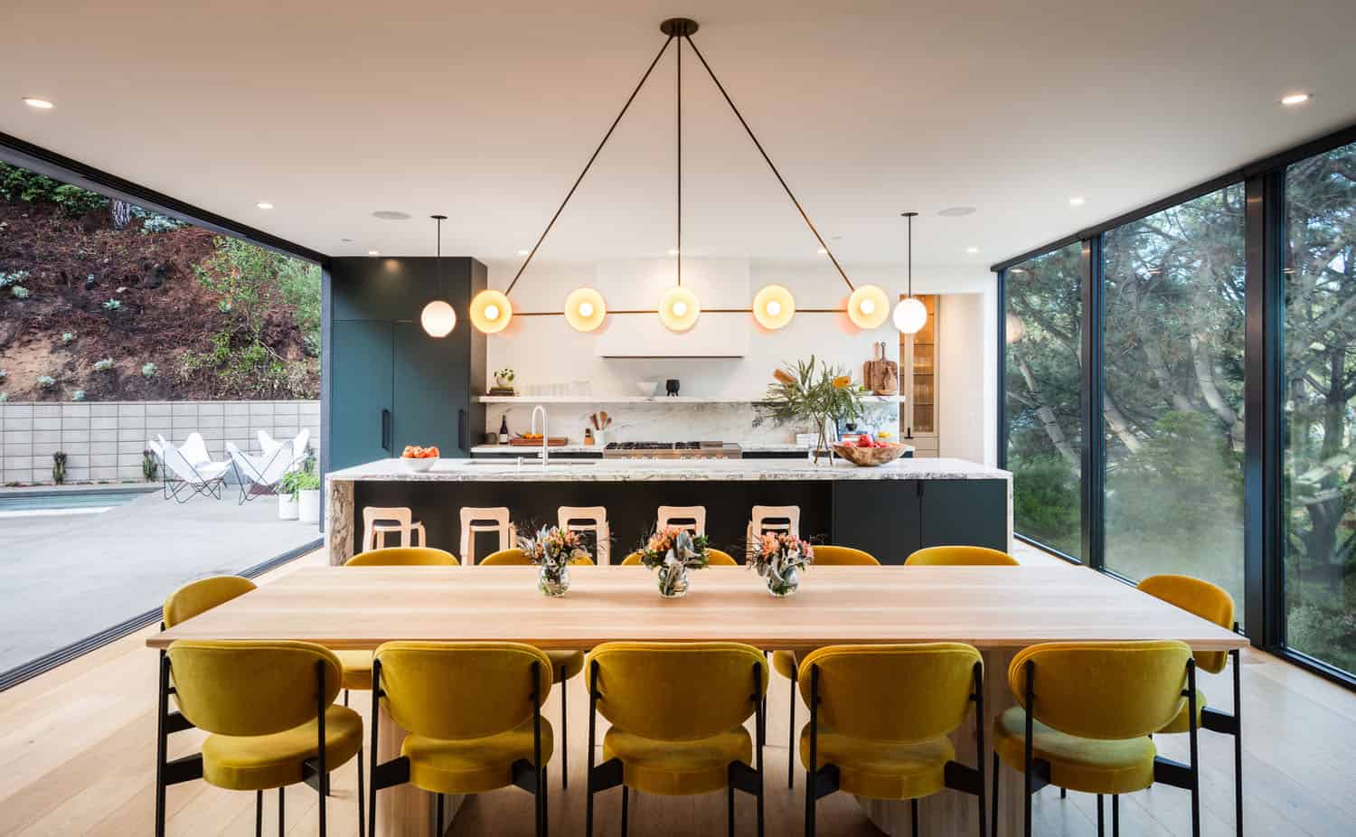 midcentury modern dining room and kitchen