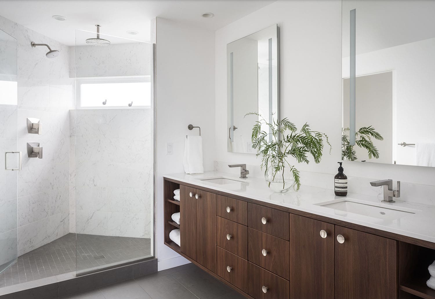 midcentury bathroom vanity and shower