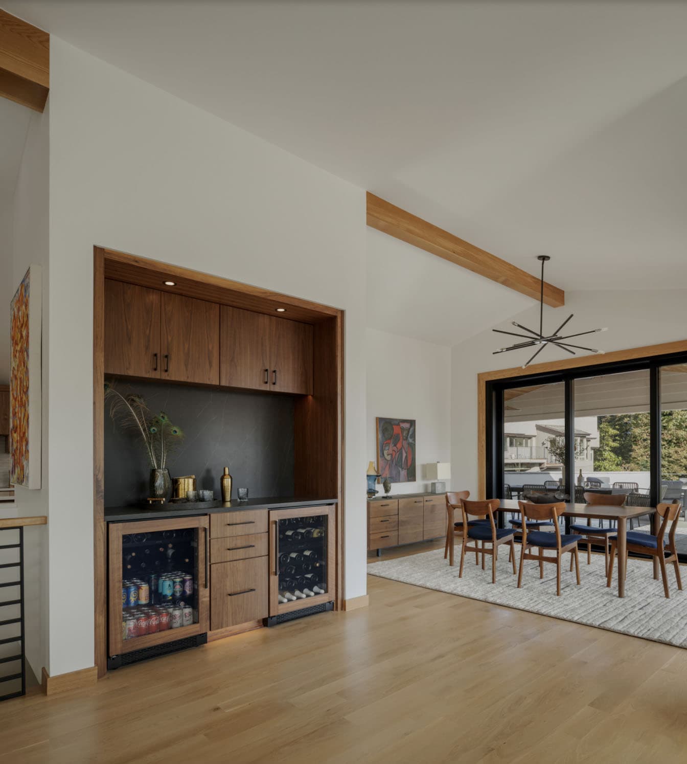 midcentury modern built-in home bar in the dining room