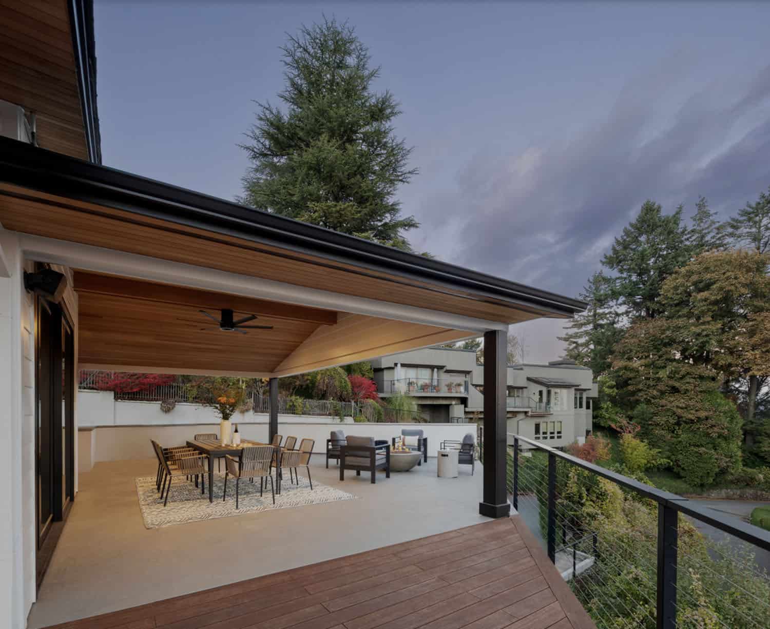 midcentury modern home exterior with a covered patio