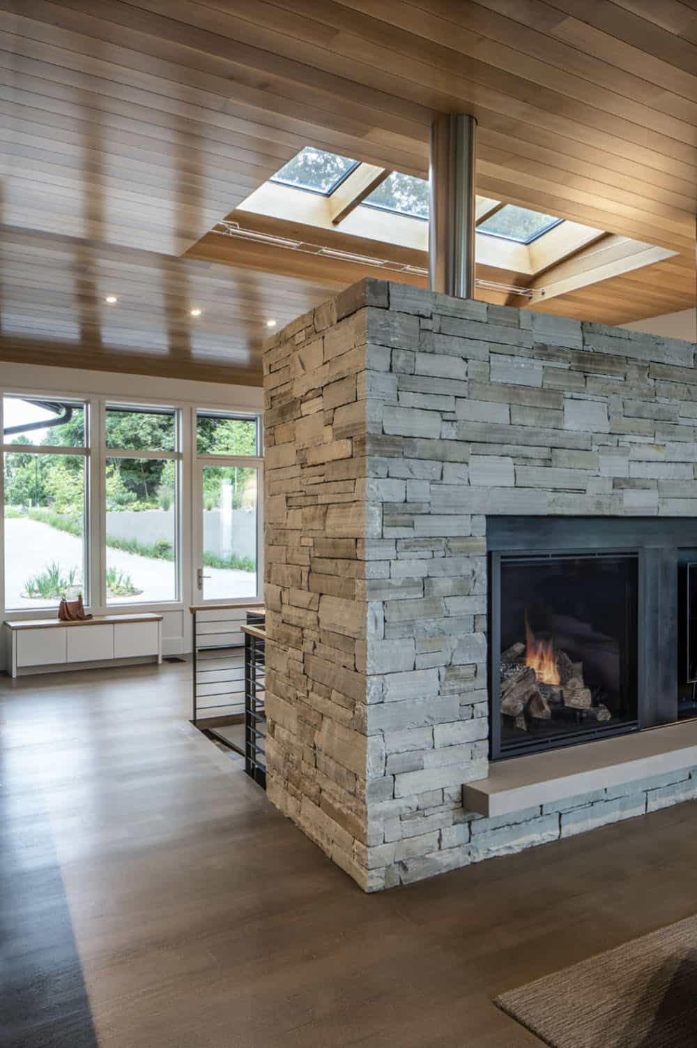 rustic modern living room with a fireplace