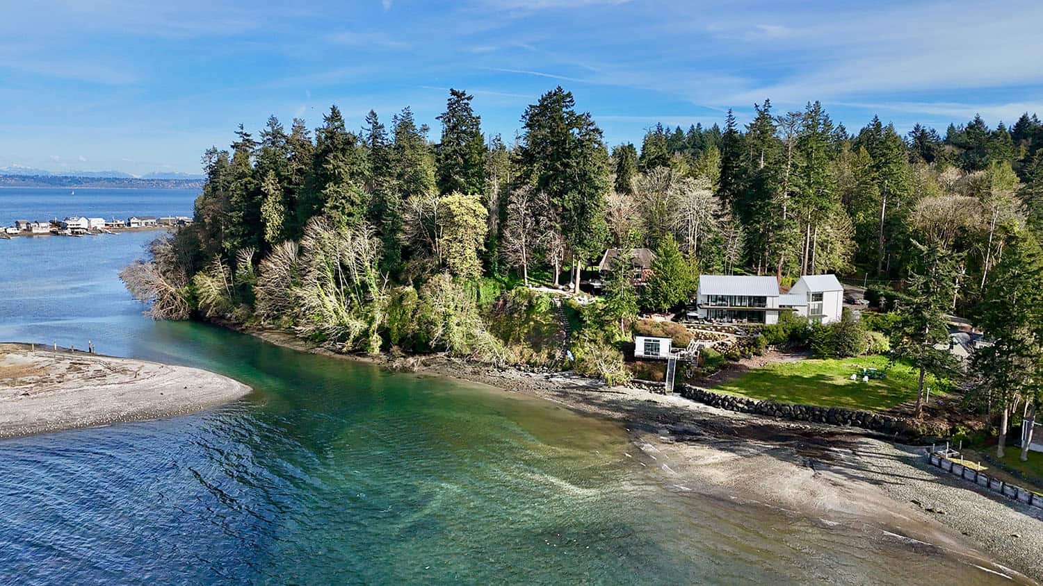 modern farmhouse style house exterior aerial view