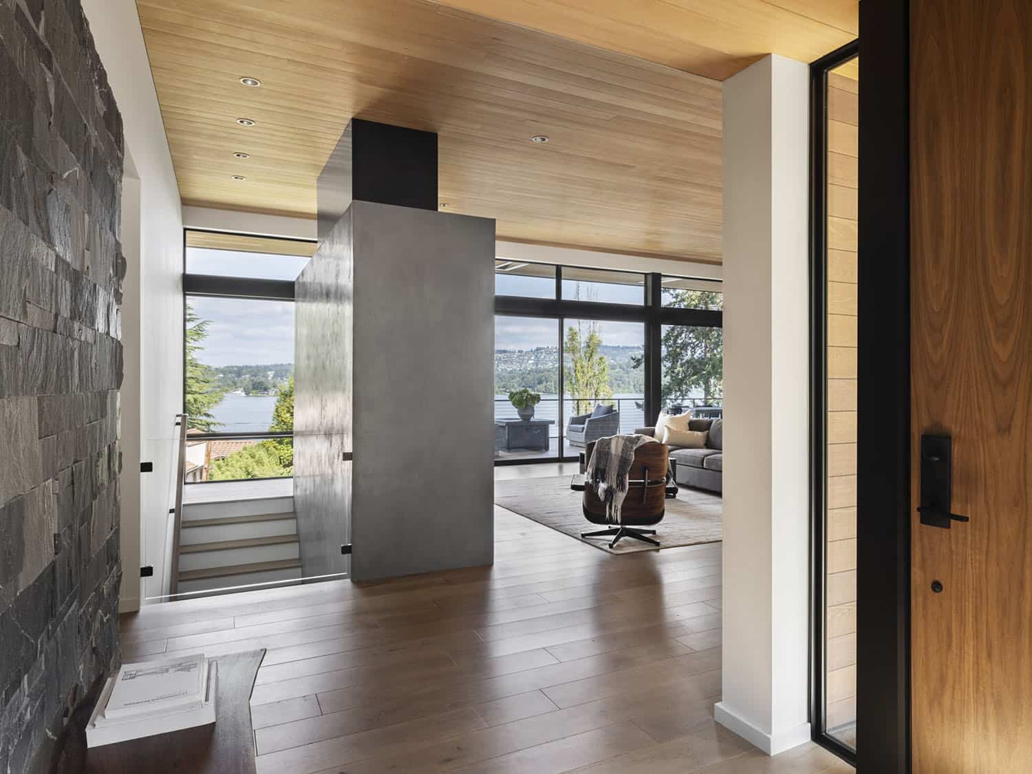modern lake house entry