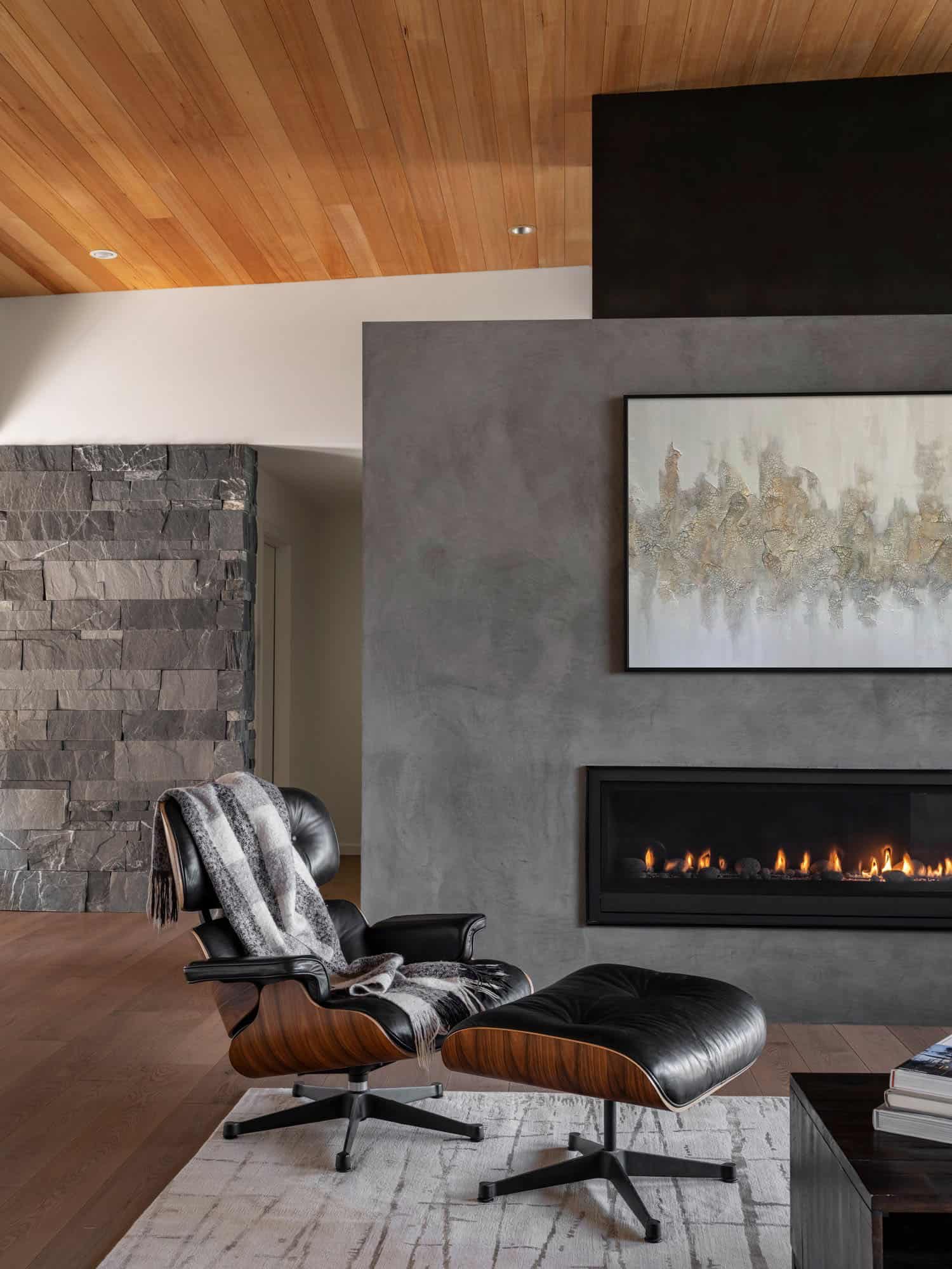 modern living room with a fireplace
