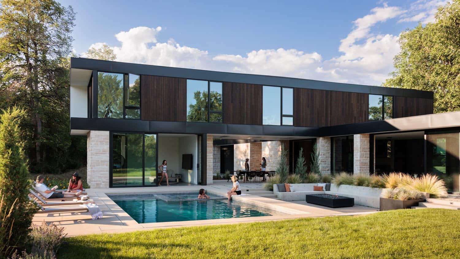 modern house exterior with a pool