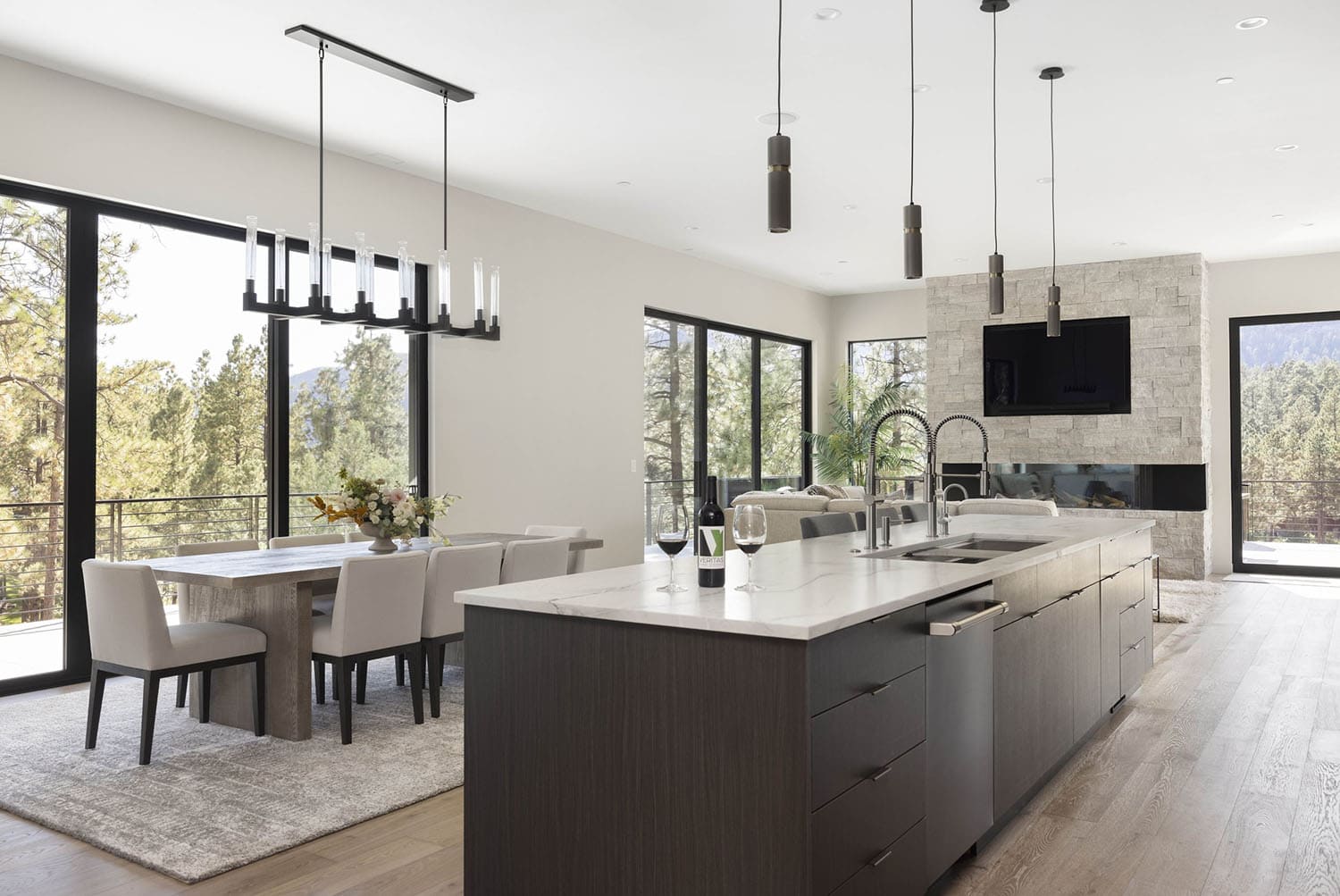modern kitchen looking towards the dining room