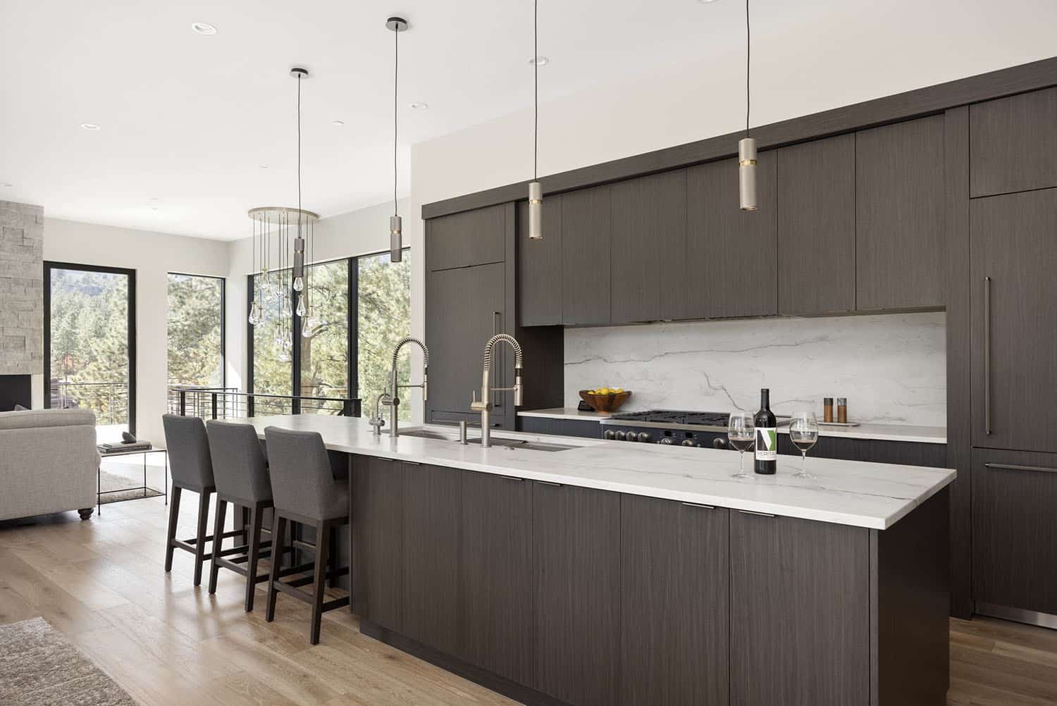 modern kitchen with pendant lights