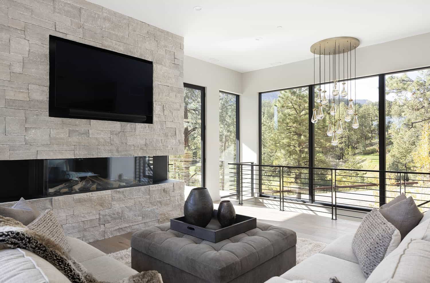 modern living room with a fireplace