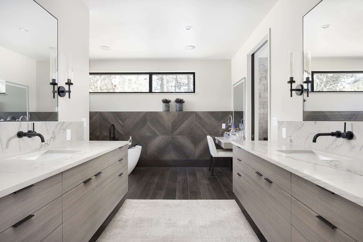 modern bathroom with dual vanities