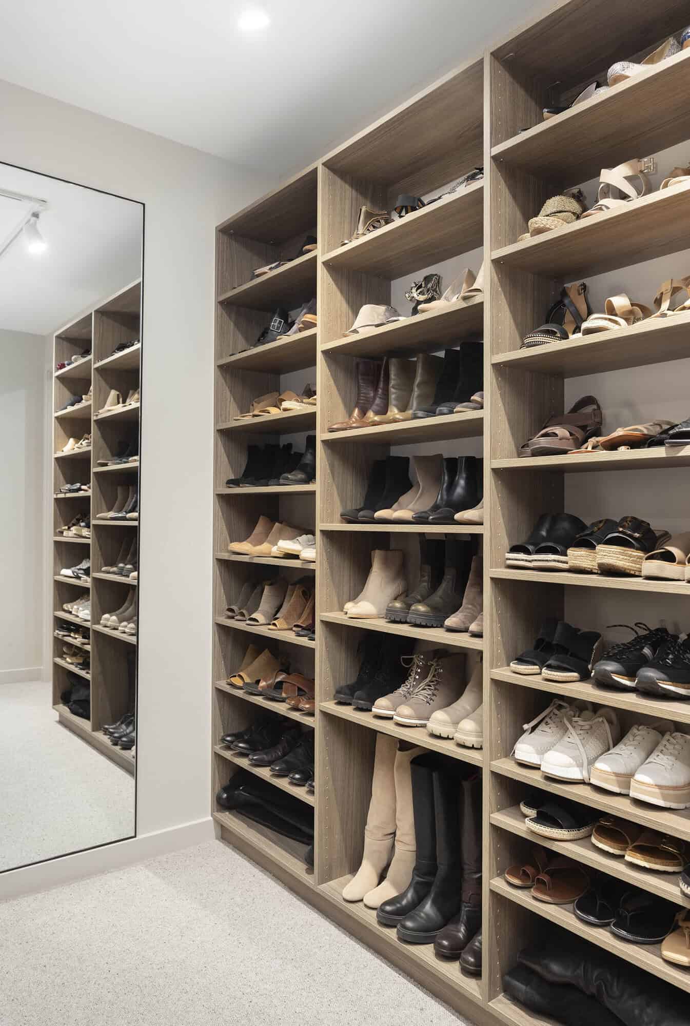 modern closet with shoe shelves