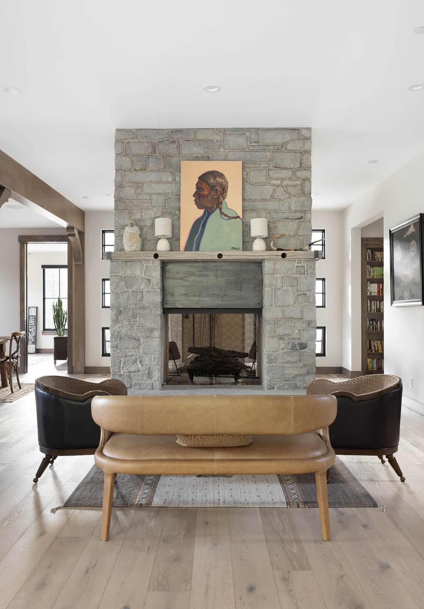 contemporary living room with a fireplace