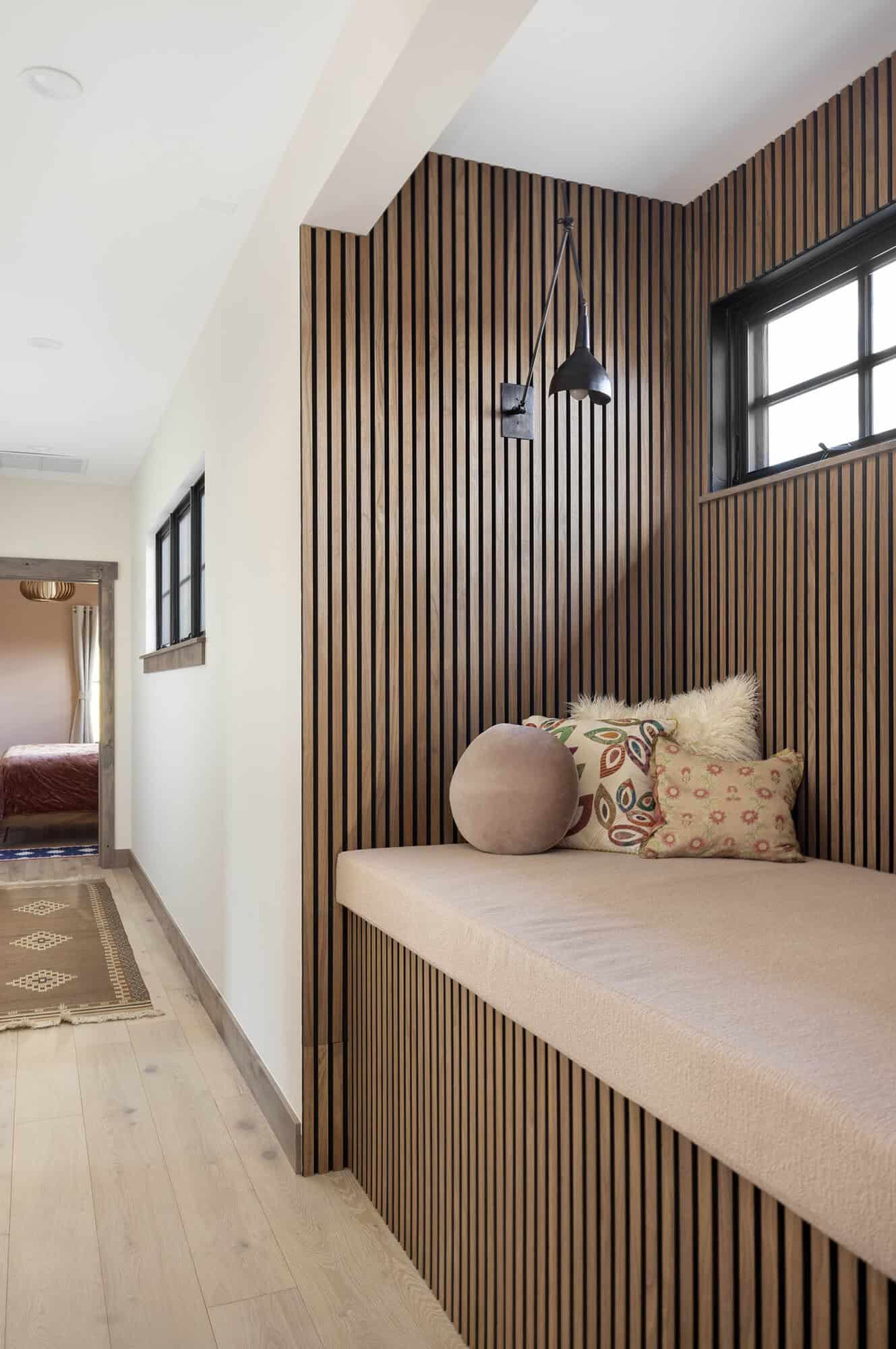 contemporary hallway with a built-in bench window bench