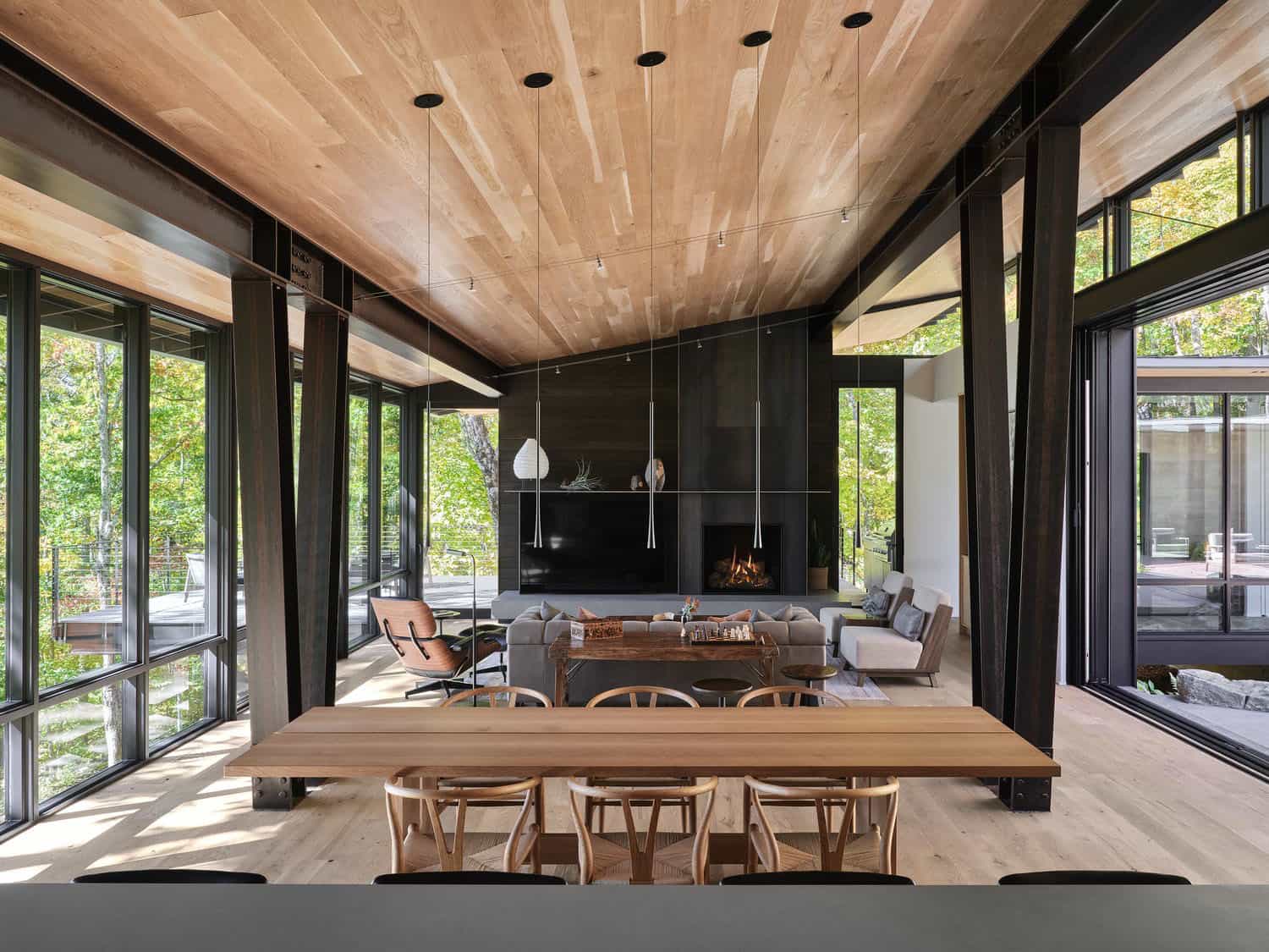 modern mountain style dining and living room