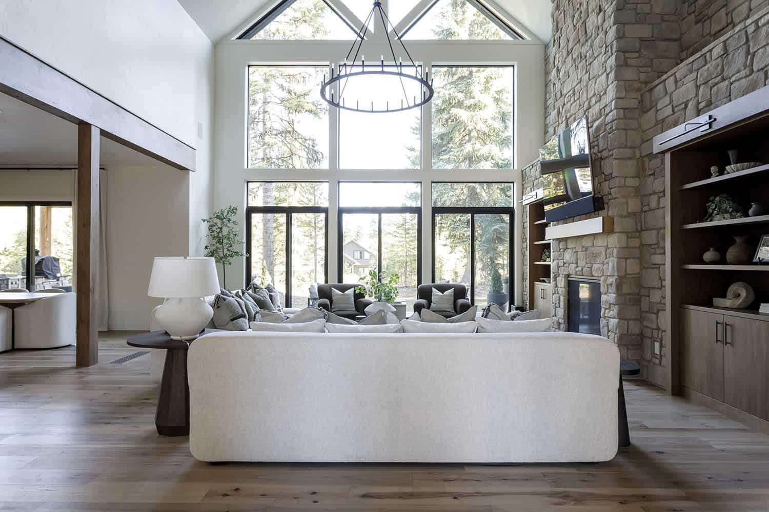 rustic living room with a large window