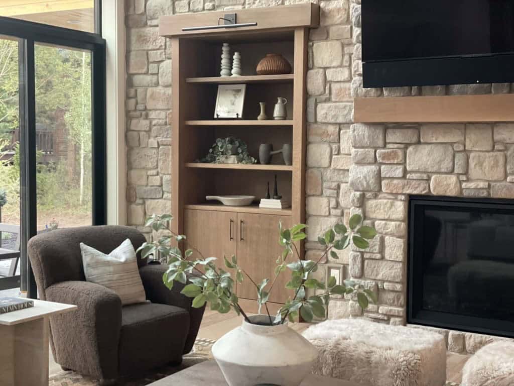 rustic living room with a fireplace