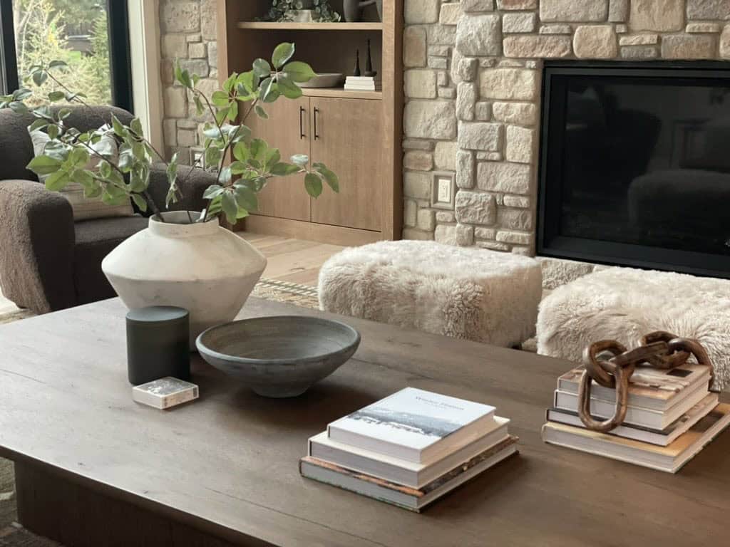 rustic living room with a fireplace