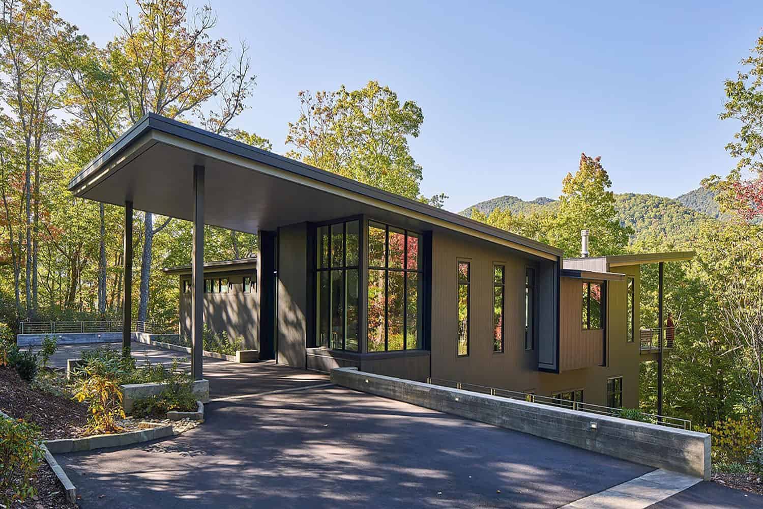 modern treehouse-like home exterior