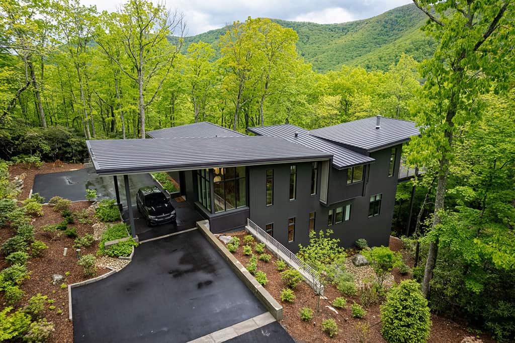 modern treehouse-like home exterior