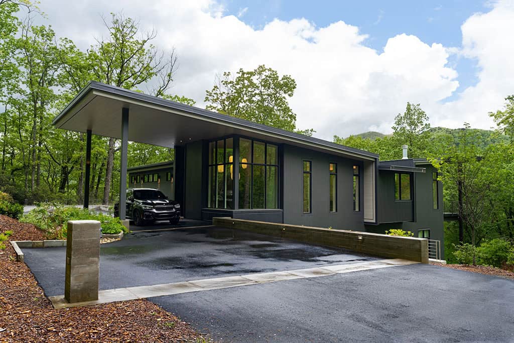 modern treehouse-like home exterior