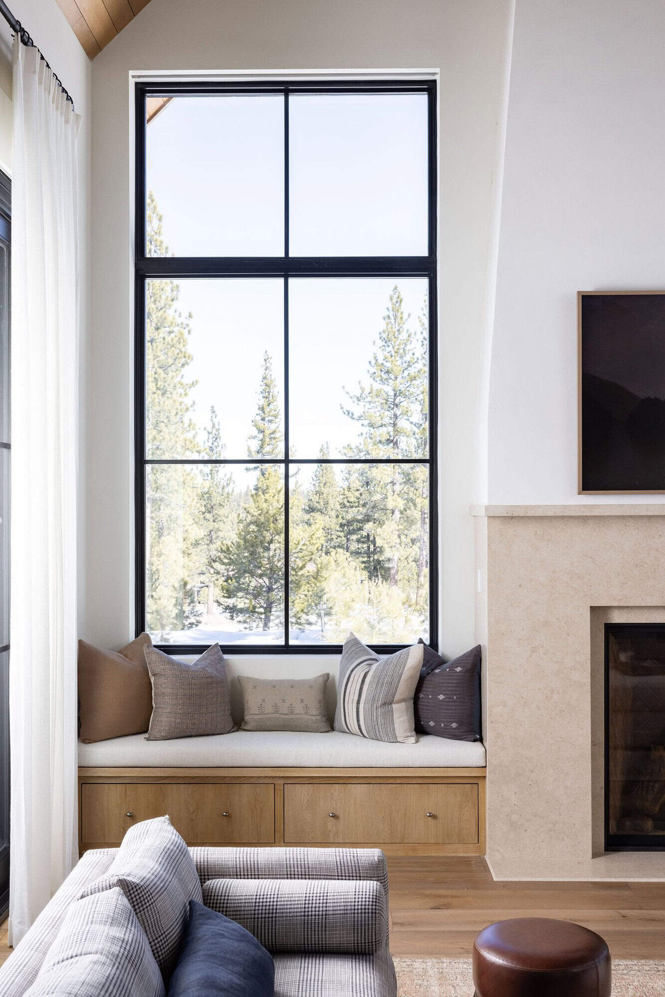 modern farmhouse style living room with a fireplace