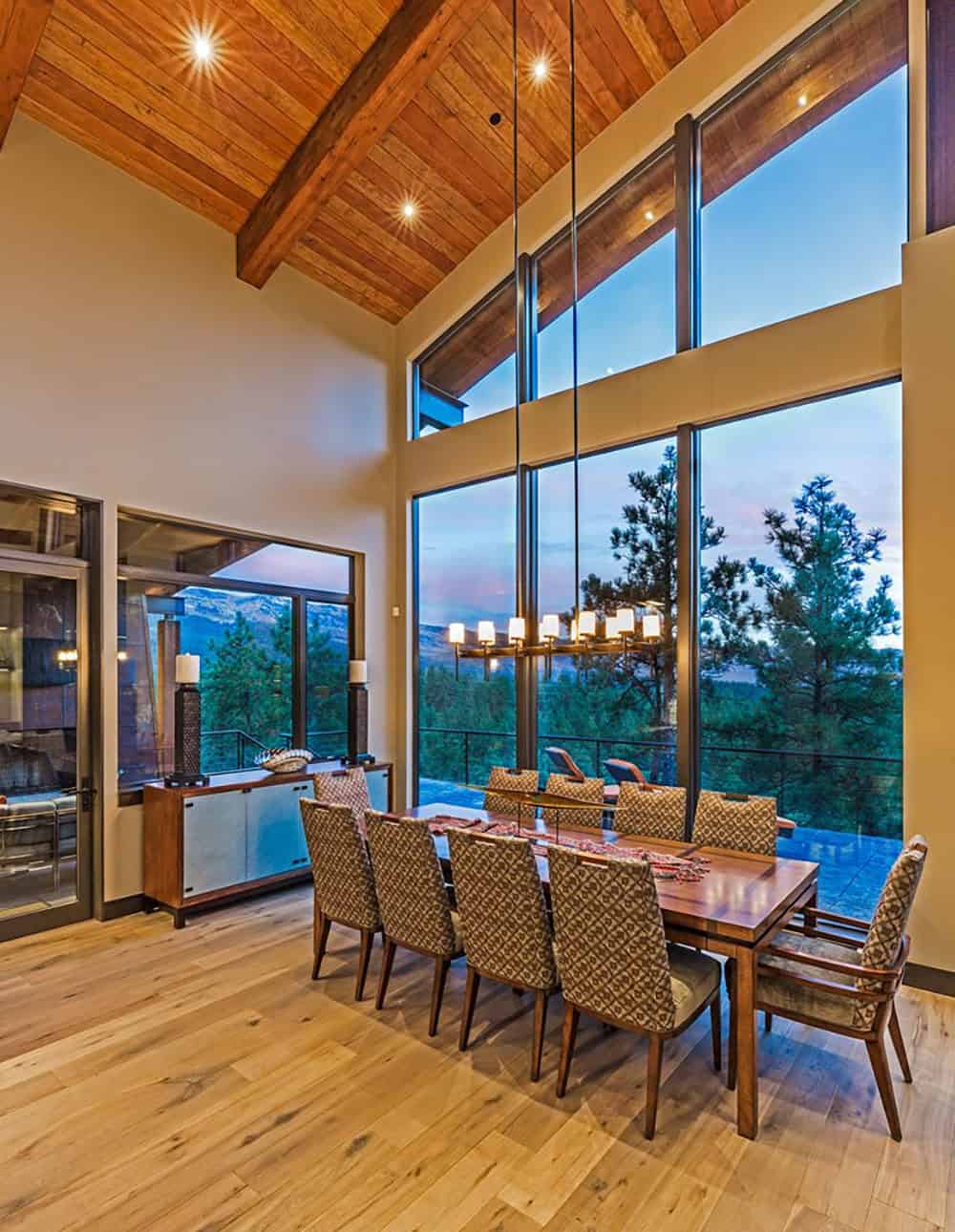 rustic dining room with a large window