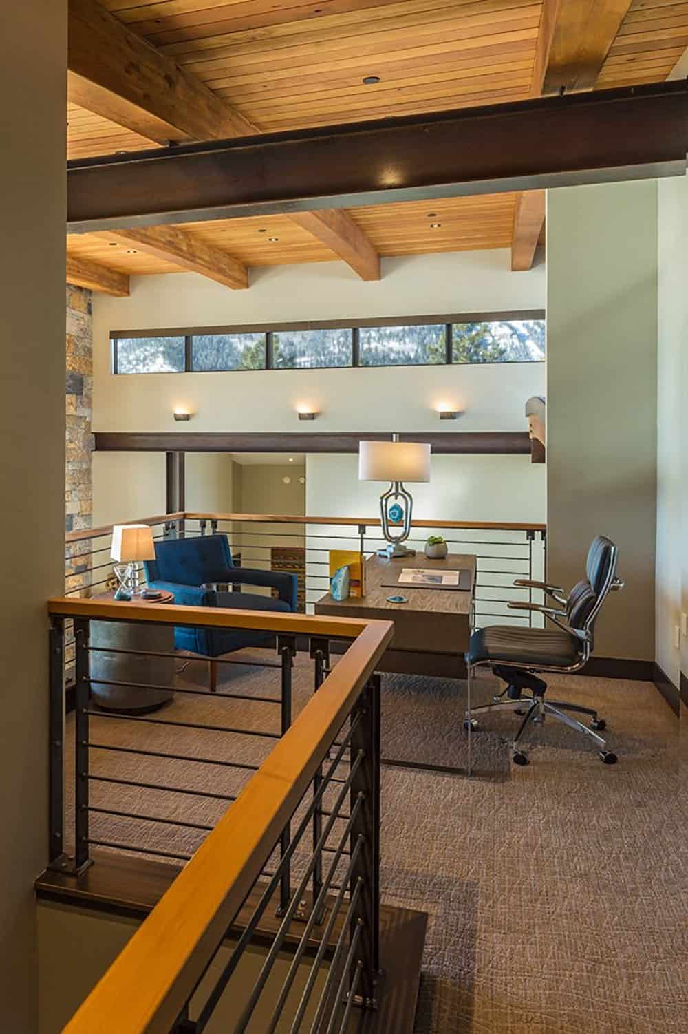 rustic upstairs landing with a home office