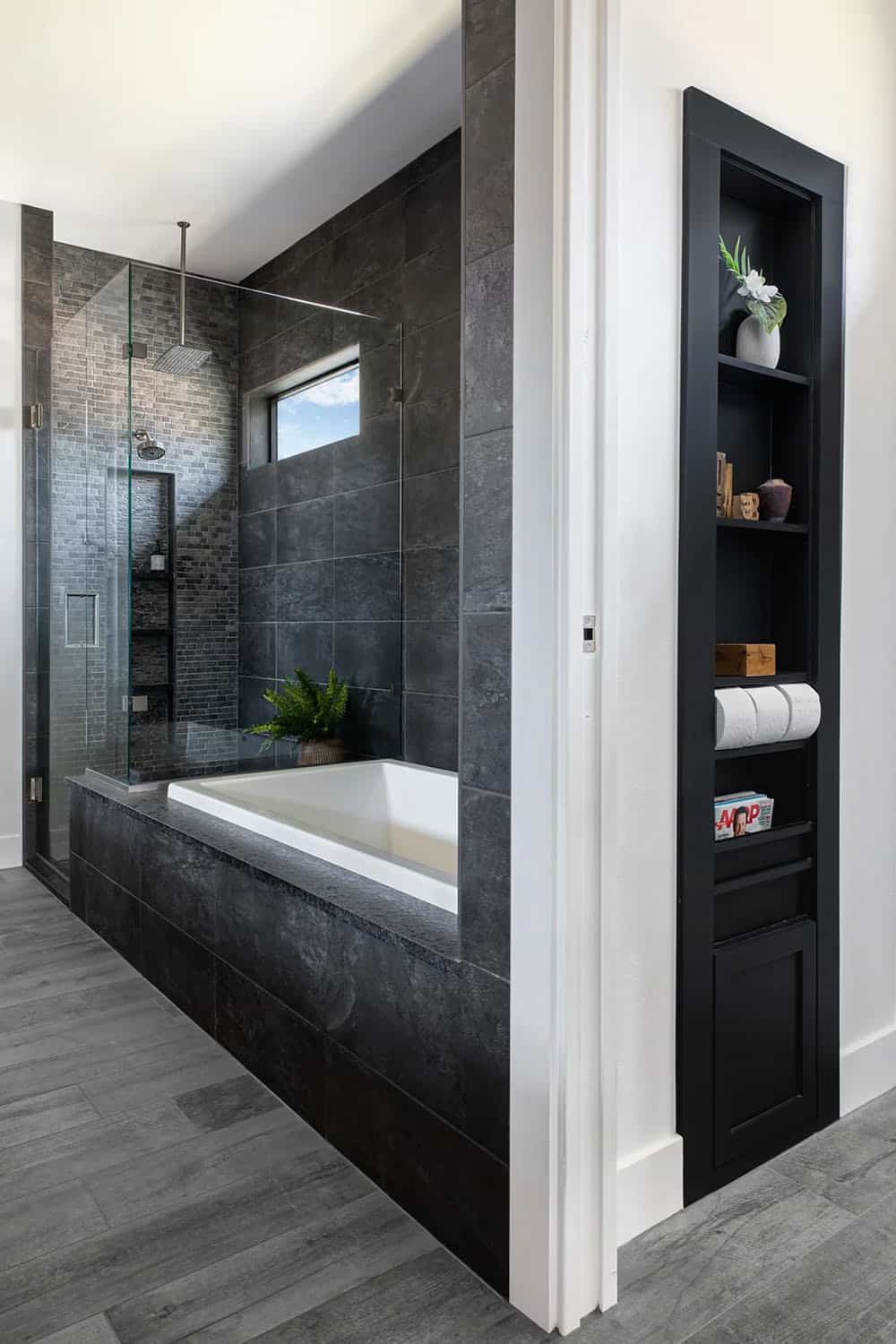 organic modern bathroom with an integrated tub