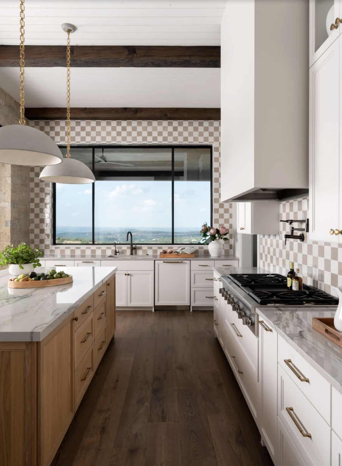 organic modern kitchen with a pass through window