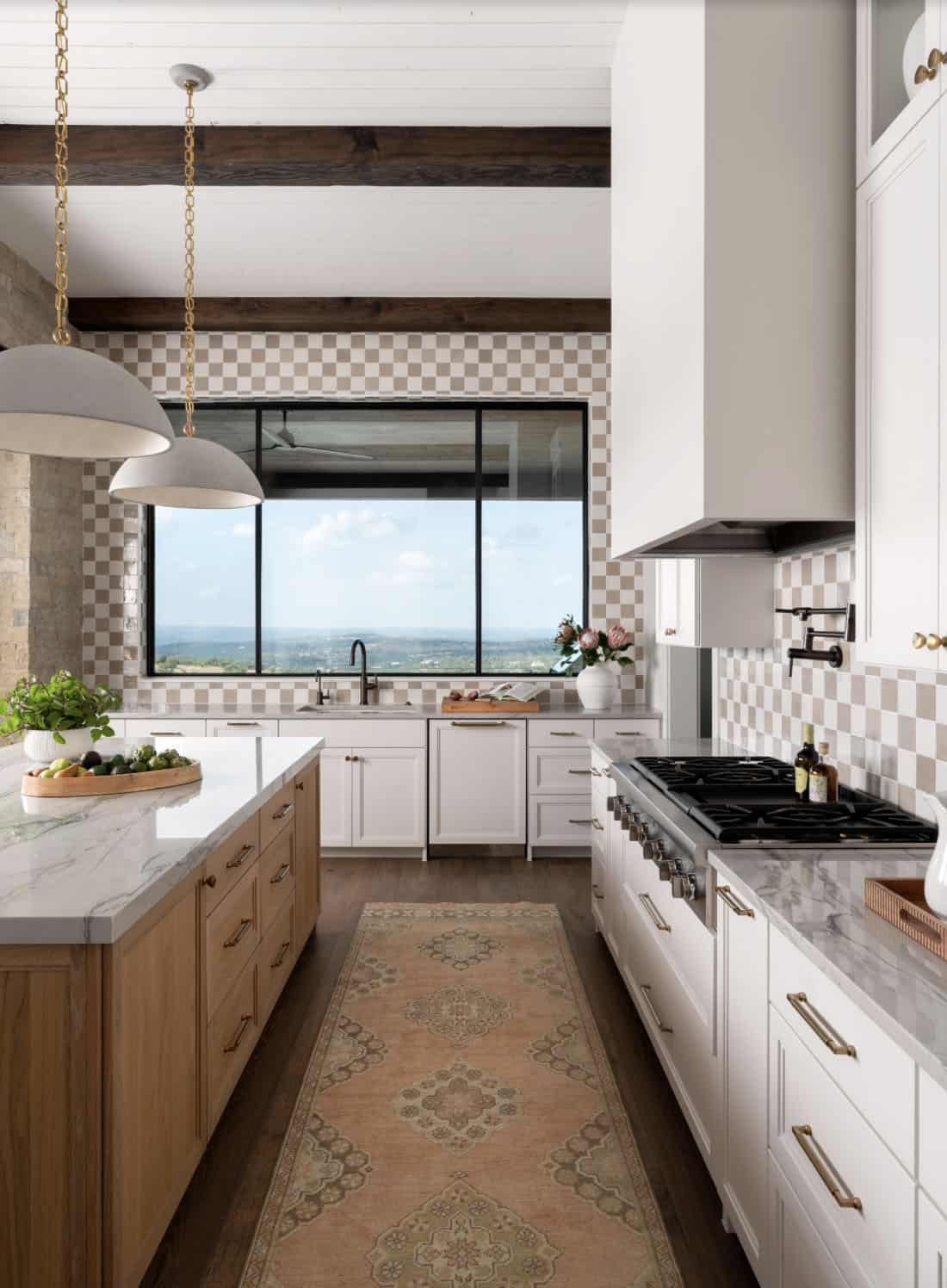 organic modern kitchen with an area rug
