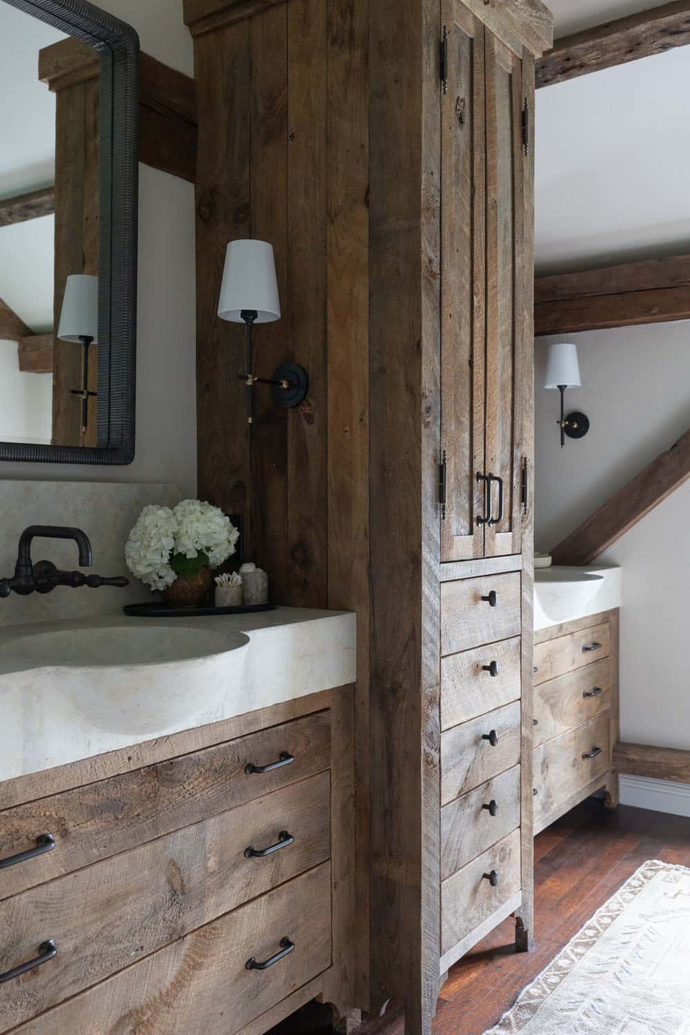 contemporary bathroom with dual vanities