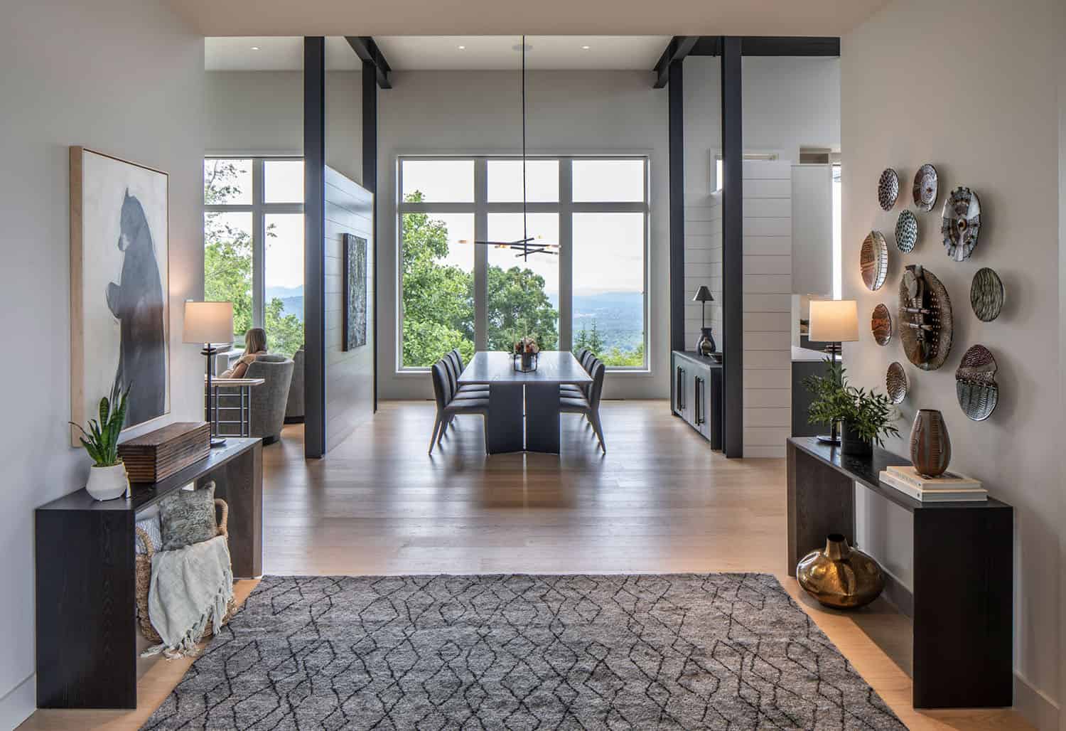 mountain modern home entry looking towards the dining room