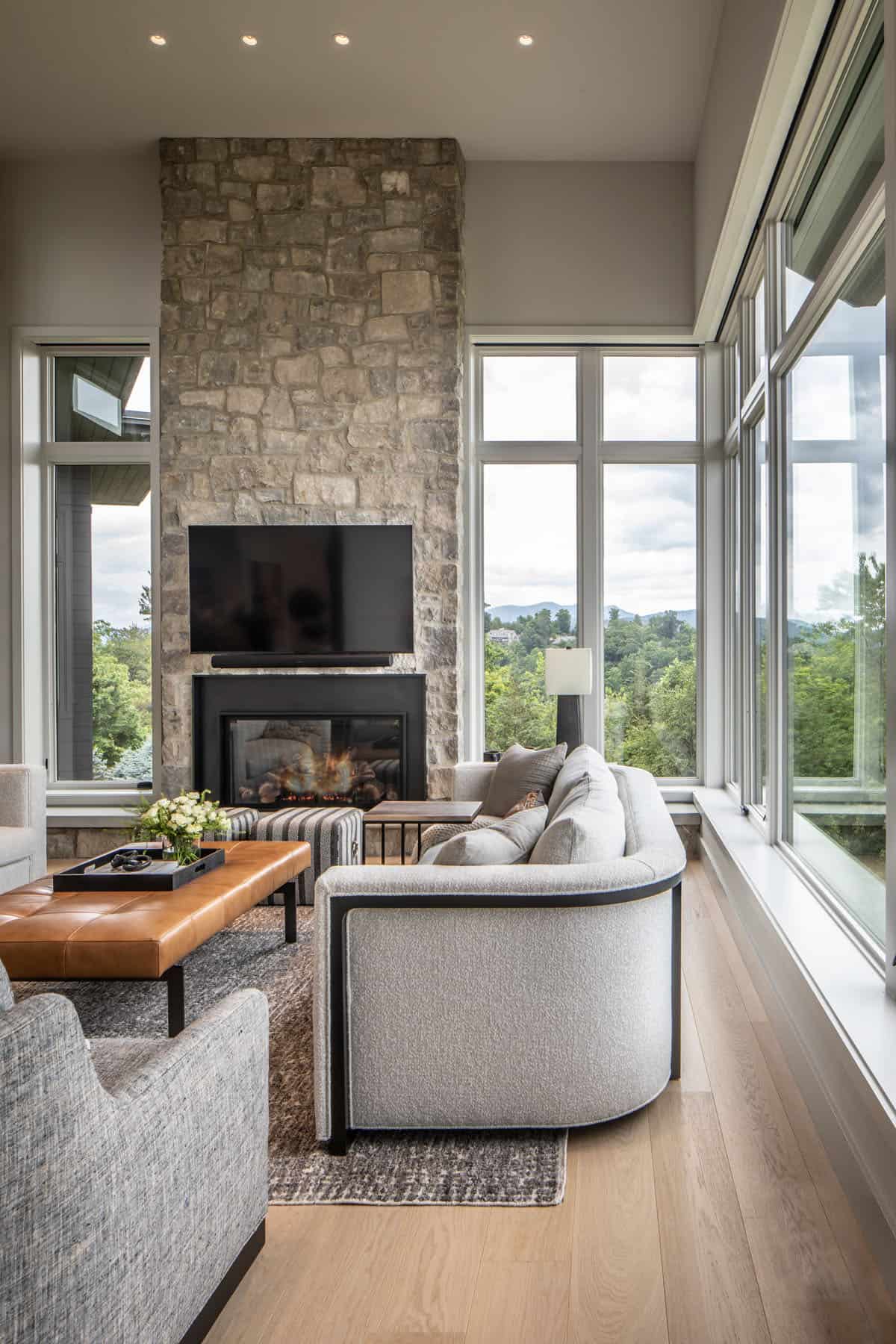 modern living room with a fireplace