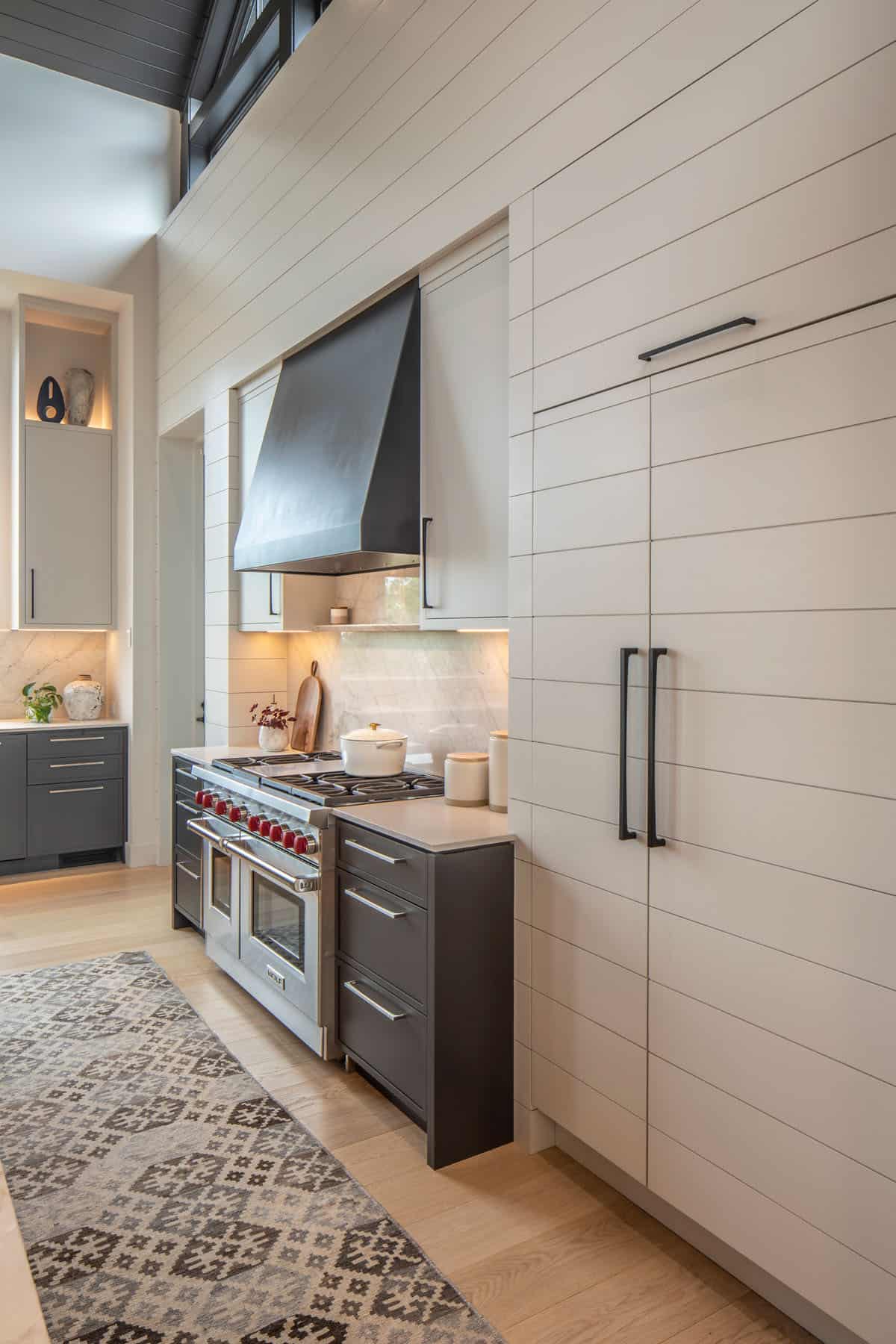 modern kitchen fridge with custom panels