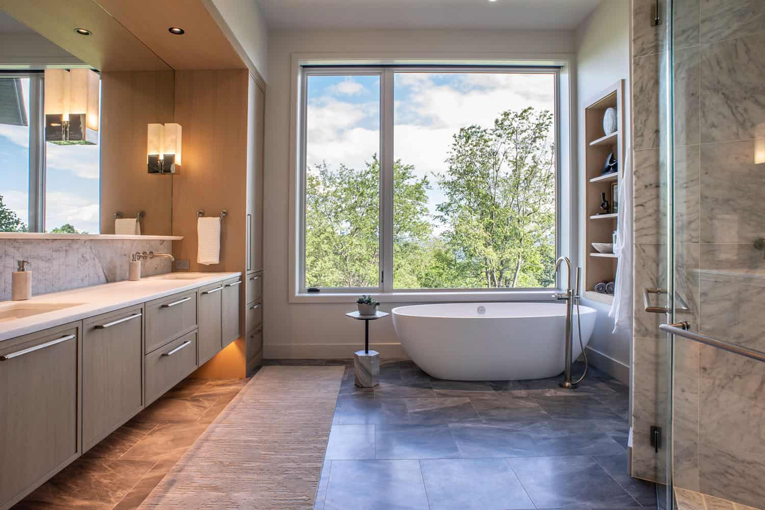 modern bathroom with a large window