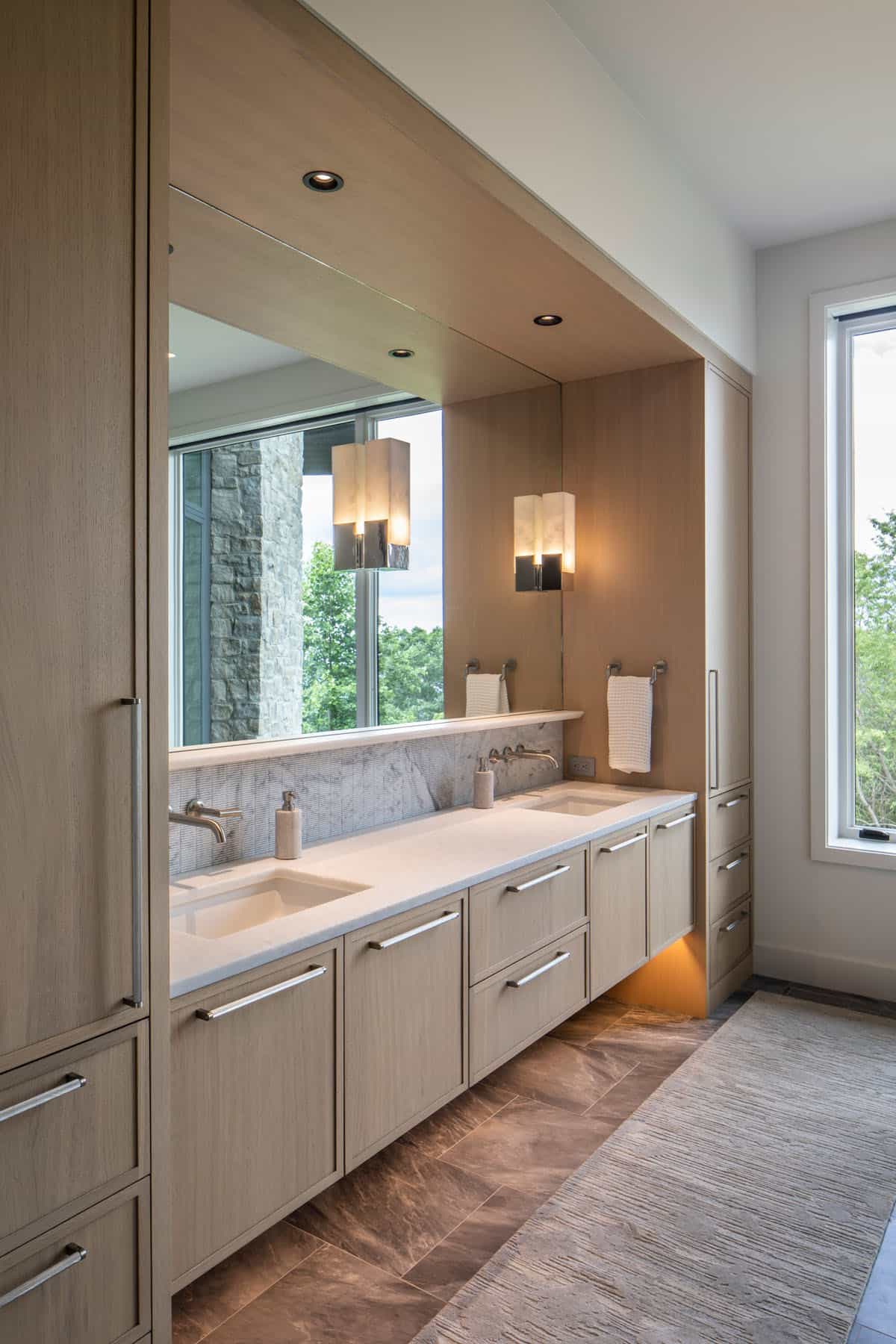 modern bathroom with a dual sink vanity
