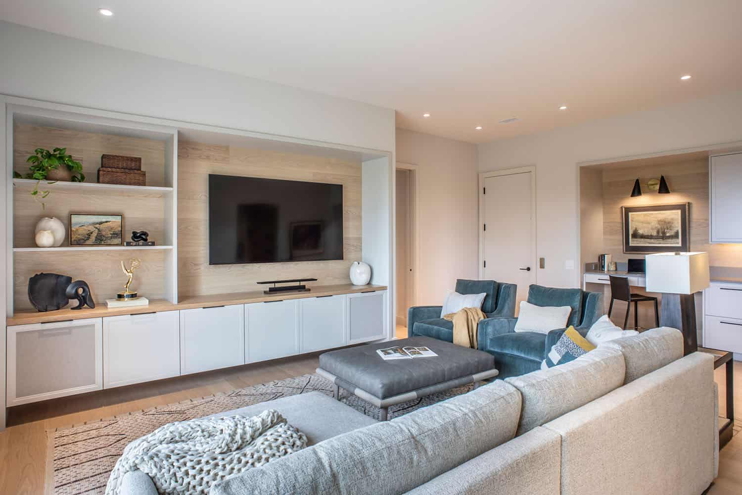 modern family room with a tv wall