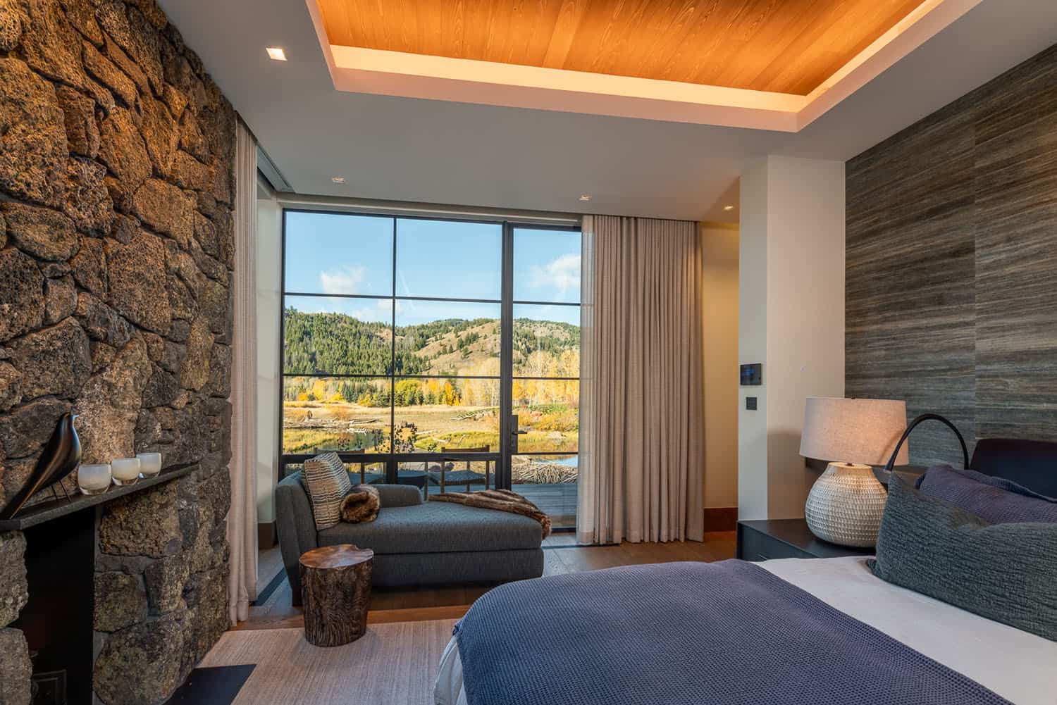 modern bedroom with a large window