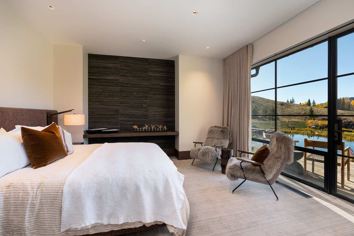 modern bedroom with a large window