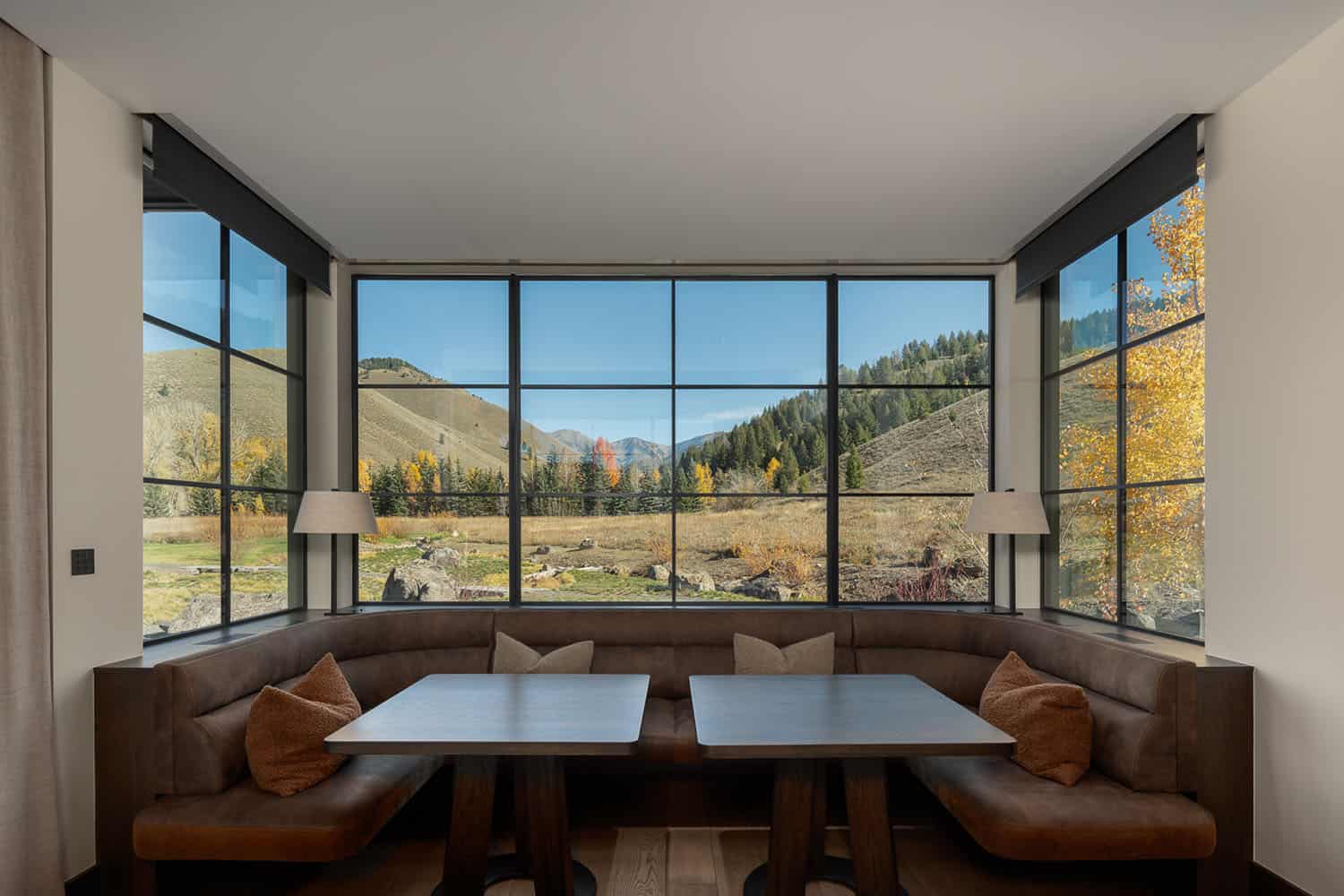 modern rustic kitchen with a built-in dining banquette